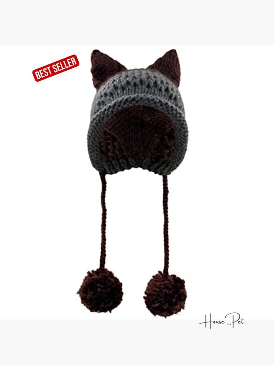 Cat Ear Beanie with Ear Flap Pompom Cute Fox Ears Hat Y2K Gothic Knit Beanie main image 5